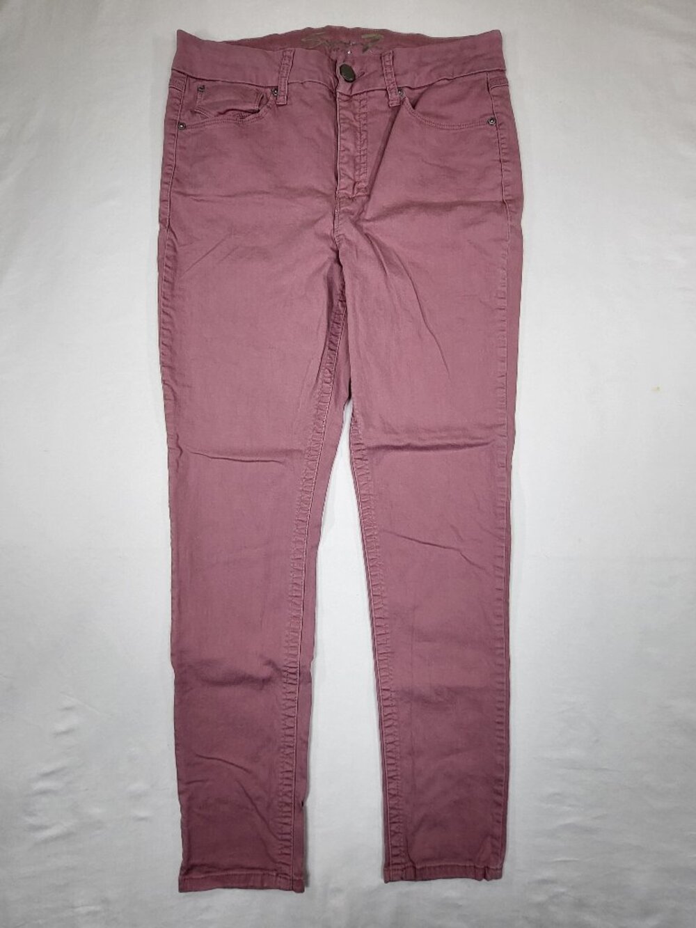 Seven7 Womens Size 12 Dusty Rose Pink Tummy Less Skinny Denim Jeans Stretch